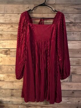 Women's Red Velvet Long Sleeve Peasant Dress